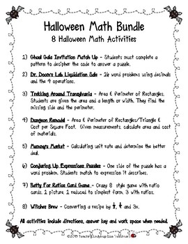 Preview of Halloween Math Activity Bundle - 8 Activities