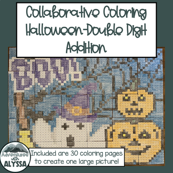 Preview of Halloween Math Activity│Collaborative Coloring Poster Bulletin Board│Addition