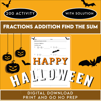 Preview of Halloween Math Activity - Fractions Addition Find the sum