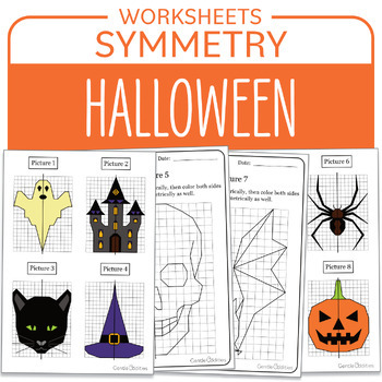 Preview of Halloween Symmetry Math Activity Ghost Pumpkin Bat Math Centers