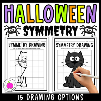 Preview of Halloween Lines of Symmetry Drawing Activity | Symmetry Art Worksheets