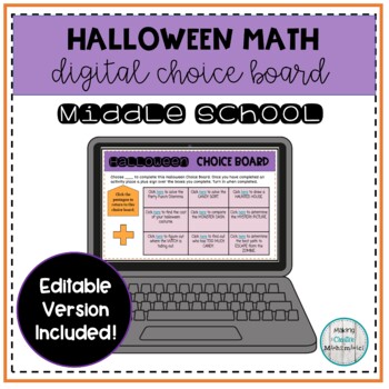 Preview of Halloween Math Activity Middle School 