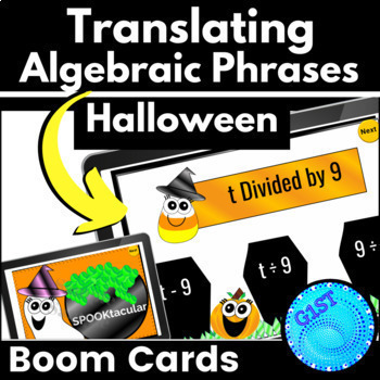 Preview of Halloween Math Activity Translating Algebraic Expressions Digital BOOM Cards