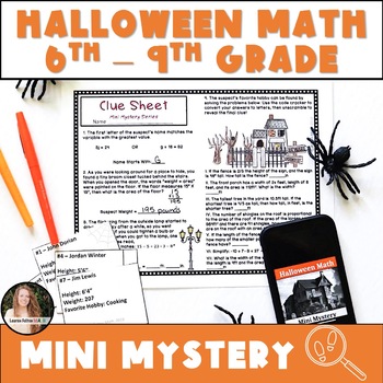 Preview of Halloween Math Activity for Middle School Mystery for 6th 7th 8th Grade Algebra