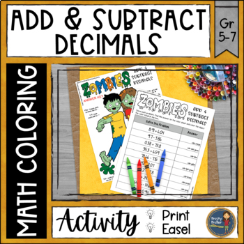 Preview of Halloween Math Adding and Subtracting Decimals Color by Number Zombie