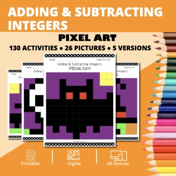Preview of Halloween: Adding & Subtracting Positive & Negative Integers Pixel Art Activity