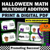 Multidigit Addition with Regrouping Task Cards Halloween Math Activities Digital