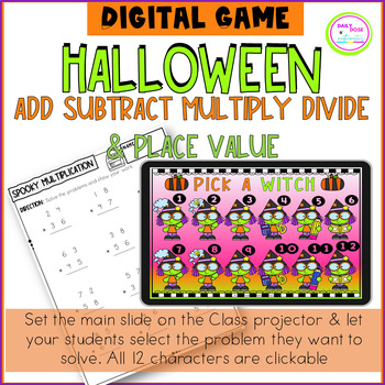 Preview of Halloween Math Addition Subtraction Multiplication Division and Place Value Game
