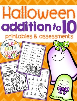 Preview of Halloween Math Addition Worksheets | Addition to 10 Practice