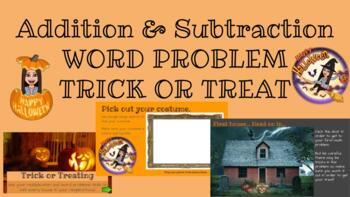 Preview of Halloween Math Addition and Subtraction Trick or Treat Google Classroom Activity