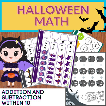 Preview of Halloween Math Addition and Subtraction within 10 for Kindergarten