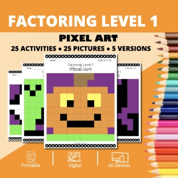 Preview of Halloween: Algebra Factoring Level 1 Pixel Art Activity