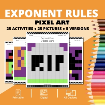 Preview of Halloween: Algebra Exponent Rules Pixel Art Activity