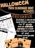 Halloween Math Scavenger Hunt Activity *EDITABLE*