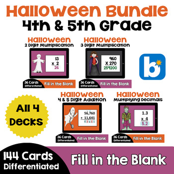 Preview of Halloween Math BOOM Card BUNDLE for 4th and 5th Grades