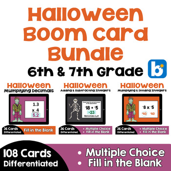 Preview of Halloween Math BOOM Card BUNDLE for 6th and 7th Grades