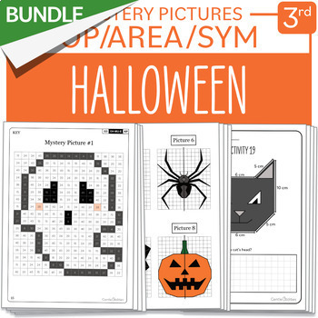 Preview of Halloween Math BUNDLE Grade 3: Mystery Pictures, Symmetry, Area and Perimeter