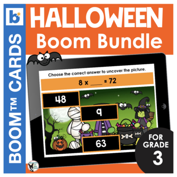 Preview of Halloween Math Boom Cards Bundle for Third Grade