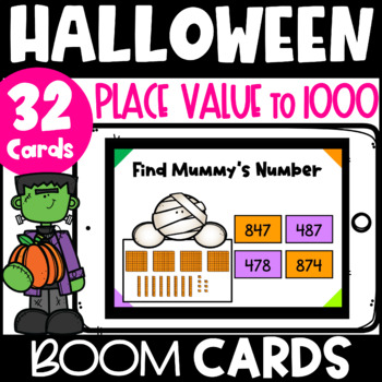 Preview of Halloween Math Boom Cards Place Value for 3 Digit Numbers to 1,000