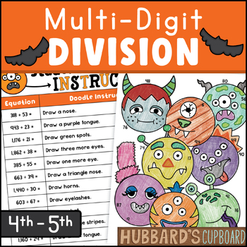 Preview of Halloween Math Multi-Digit DIVISION - Activity Craft Worksheet - 4th & 5th Grade