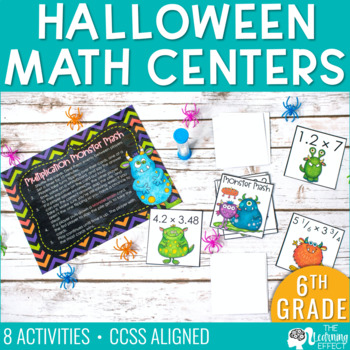 Preview of Halloween Math Centers Activities Games 6th Grade | Decimals Fractions