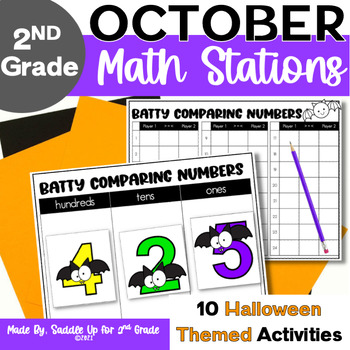 Preview of Halloween Math Centers for 2nd Grade - October Math Games