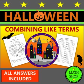 Preview of Halloween Math Coloring Activities Algebra Combining Like Terms Fun Math