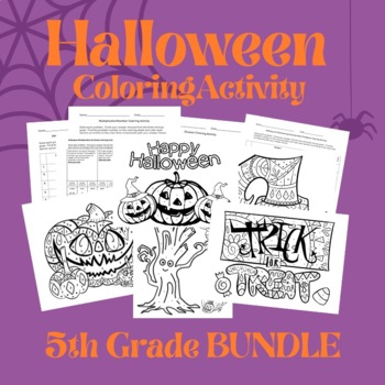 Halloween Math Coloring Bundle | Grade 5 | Fractions, Decimals, and More