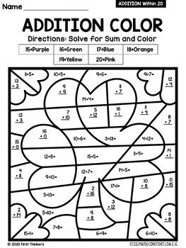 Halloween Math Worksheets Color By Number Addition Within 20 Coloring ...