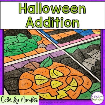Preview of Halloween Math Coloring Sheets Addition - Color by Number