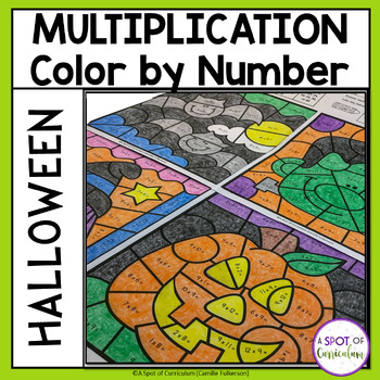 Preview of Halloween Math Coloring Sheets Multiplication - Color by Number