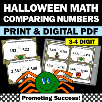 Preview of Comparing Numbers Game 2nd 3rd Grade Halloween Math Activities Task Cards