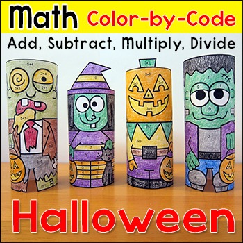 Preview of Halloween Math Craft Color by Number Addition & Subtraction - October Activities