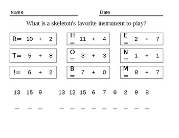 Preview of Halloween Math Cryptogram/Simple Addition