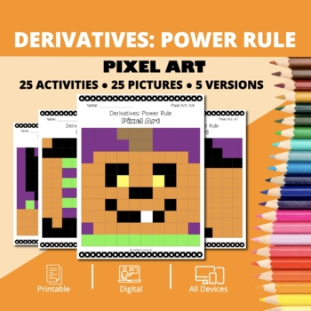 Preview of Halloween: Derivatives Power Rule Pixel Art Activity