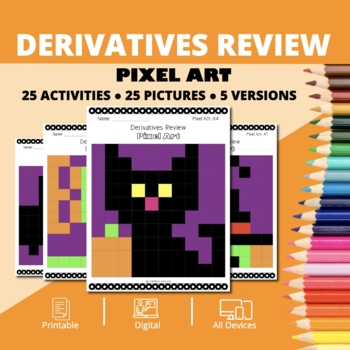 Preview of Halloween: Derivatives REVIEW Pixel Art Activities