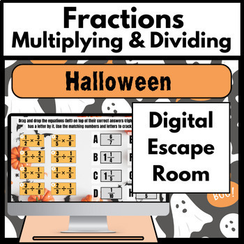 Preview of Halloween Math Digital Escape Room | Fraction Multiplication & Division