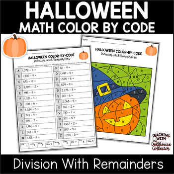 Halloween Math Division With Remainders Color By Code Worksheets