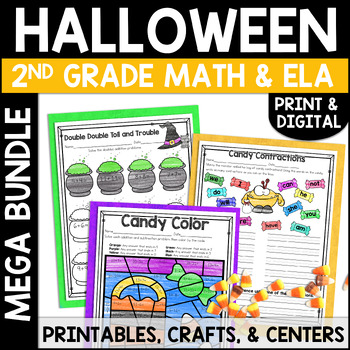 Preview of Halloween Math & ELA Worksheets Activities MEGA Bundle for 2nd Grade