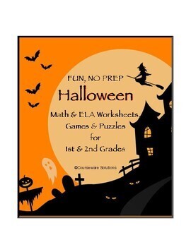 Preview of Halloween Math & ELA Worksheets, Games & Puzzles - 1st & 2nd Grades