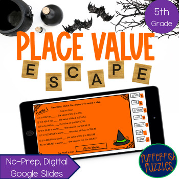 Preview of Halloween Math Escape Room - 5th Grade Digital Breakout - Place Value & Rounding