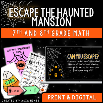 Preview of Halloween Math Escape Room Activity 8th Grade