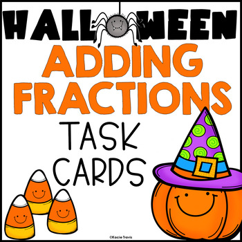 Preview of Halloween Fractions Adding Fractions Math Task Cards