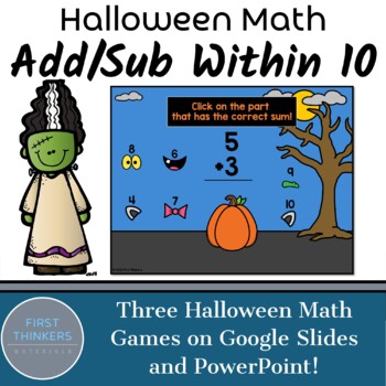Preview of Halloween Math Games Add Subtract Within 10 Digital Resources | Fall Activities