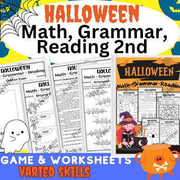 Preview of 60+ Halloween Math, Grammar, Reading & Writing prompts 2nd grade worksheets game
