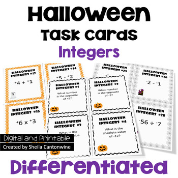 Preview of Halloween Math Integer Task Cards - Differentiated