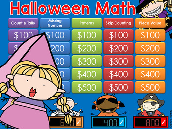 Preview of Halloween Math Jeopardy Style Game Show GC Distance Learning 