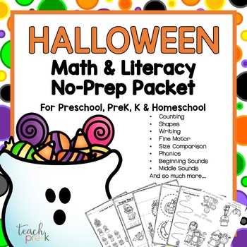 Preview of Halloween Math & Literacy No-prep Packet for Preschool, PreK, K & Homeschool