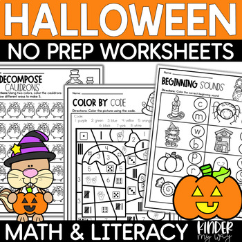 Preview of Halloween Math & Literacy Worksheets Activities for PreK Kindergarten 1st Grade