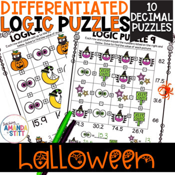 Preview of Halloween Math Logic Puzzles - Critical Thinking Activities - Decimals